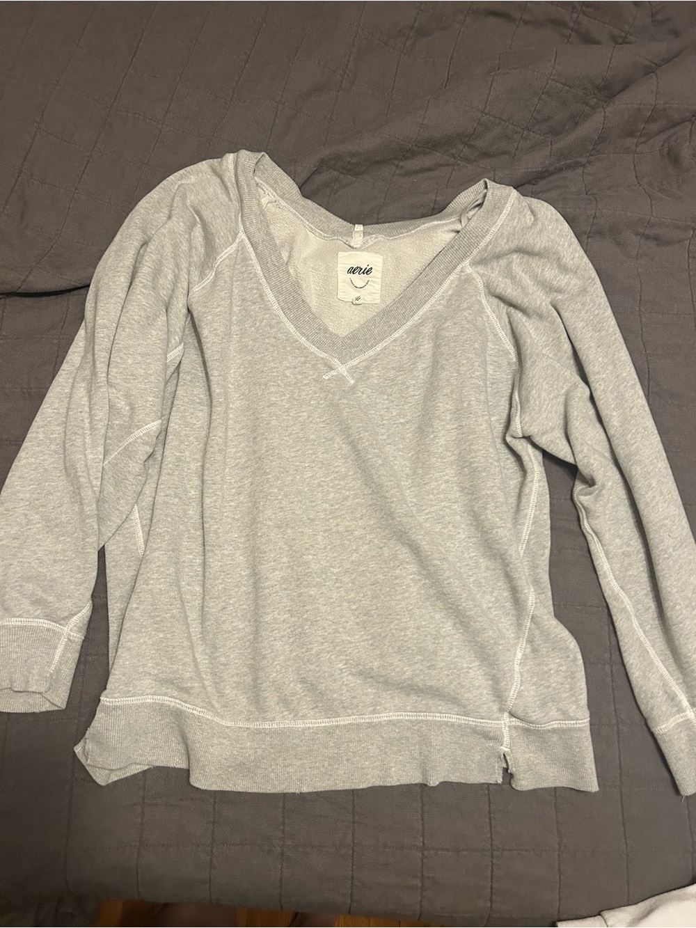 aerie Heather Light Gray V-Neck Pullover Sweatshirt - very comfy